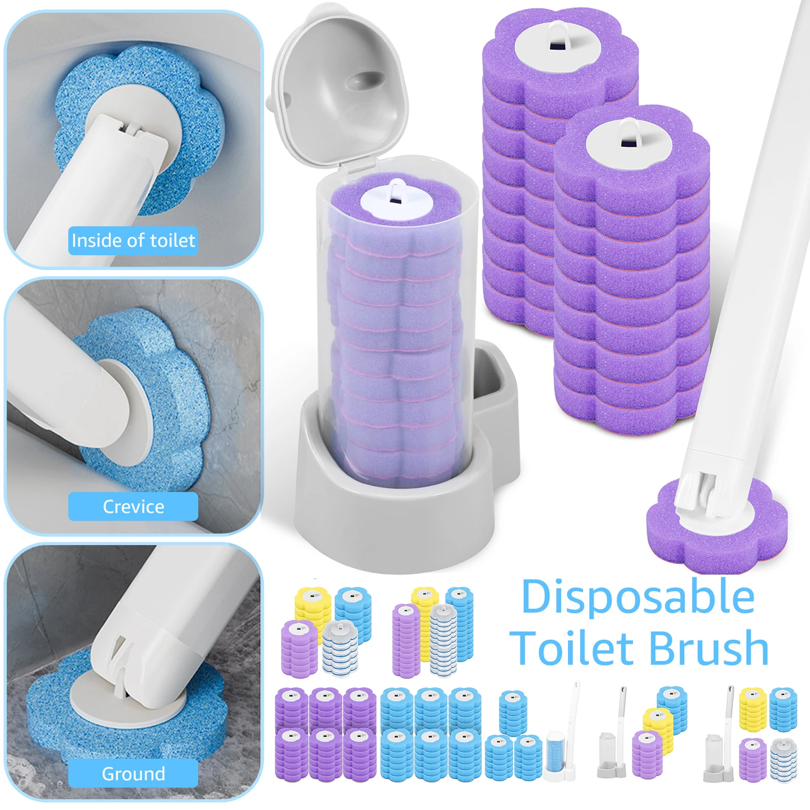 

Toilet Brush Cleaning Kit with Disposable Refills Replacement Head Long Handle Bathroom Cleaning Brush For Home Wc Accessories