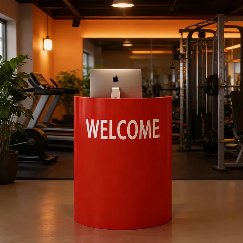 Industrial Curved Reception Desk Small Guide Counter for Gym Clothing Store Bar Front Office Furniture