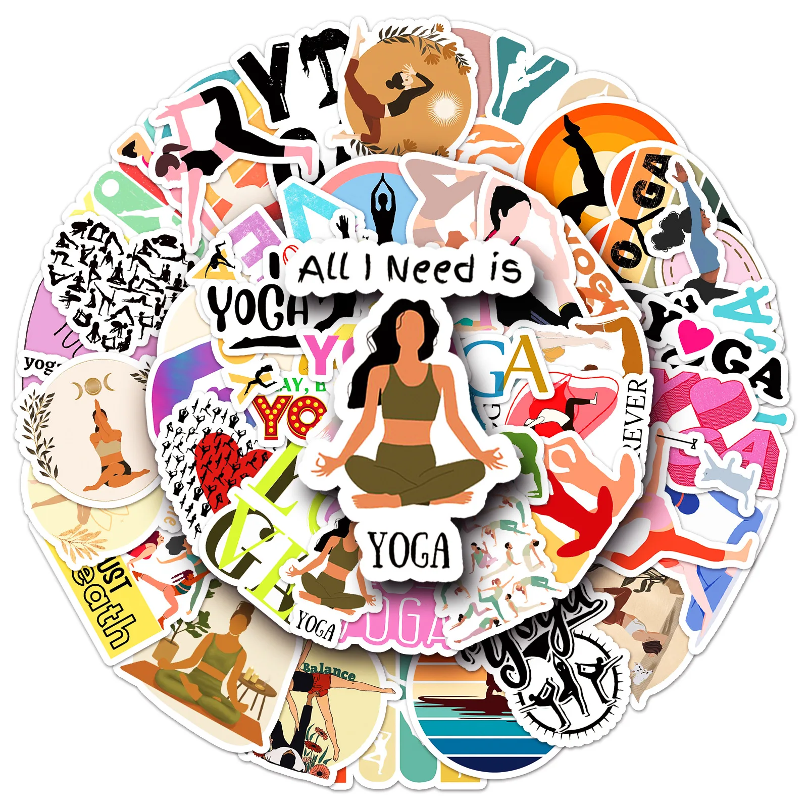 10/30/50PCS Yoga Graffiti Stickers Personalized Fitness Weight Loss Sports Decorative Water Cup Phone Case Skateboard Stickers