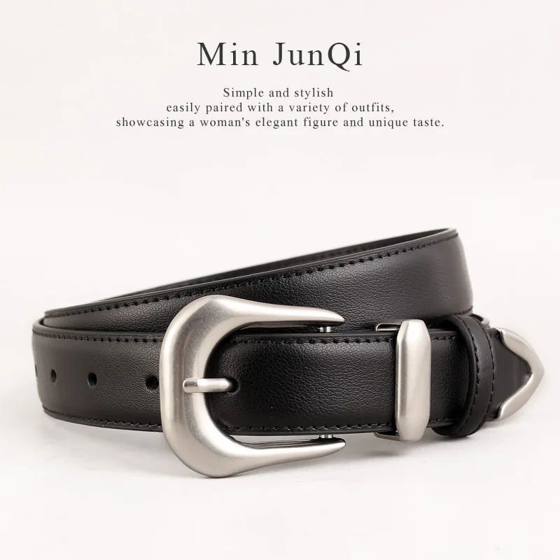 2025 Office Ladies Jeans Dress Real Leather Waist Belts Brand Quality Silver Irregular Buckle Corset Strap Cinturones Para Mujer