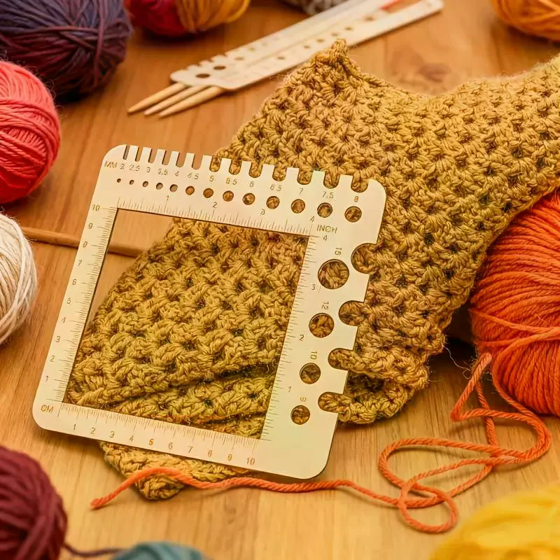 Wood Knitting Needle Gauge Square Ruler Embroidery Thread Bobbins Floss For Spinners Yarn Measuring Tools Sewing Supplies