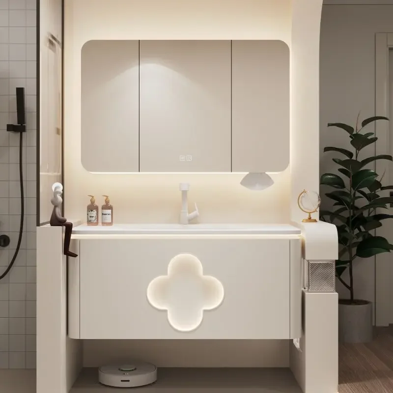 

Тумбы для ванной комнаты с зеркалом, мебель для ванной, французский комбинированный шкаф для ванной, интегрированная раковина-умывальник, органайзер, подсветка