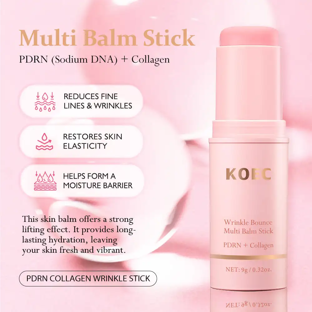 KOEC Wrinkle Bounce PDRN Collagen Multi Balm Stick Portable Moisturizer Primer Makeup Enhancer 3 in 1 Jeju Fermented Oil Beeswax