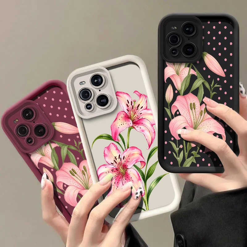 Pink Lily Pattern Case For Moto G100 G87 G86 G85 G84 G82 G77 G75 G71S G60 G56 G54 G53 G52 G47 G45 Drop Resistant Soft Cover Etui