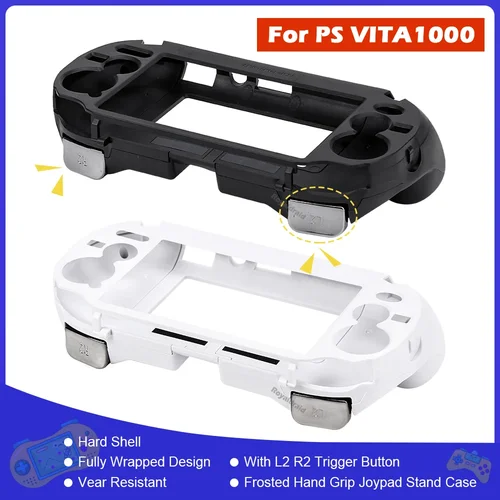 Funda con soporte para Joypad con empuñadura esmerilada en blanco y negro con botón de disparo L2 R2 para acceso a consola de juegos PSV 1000 PS VITA 1000 PSV1000