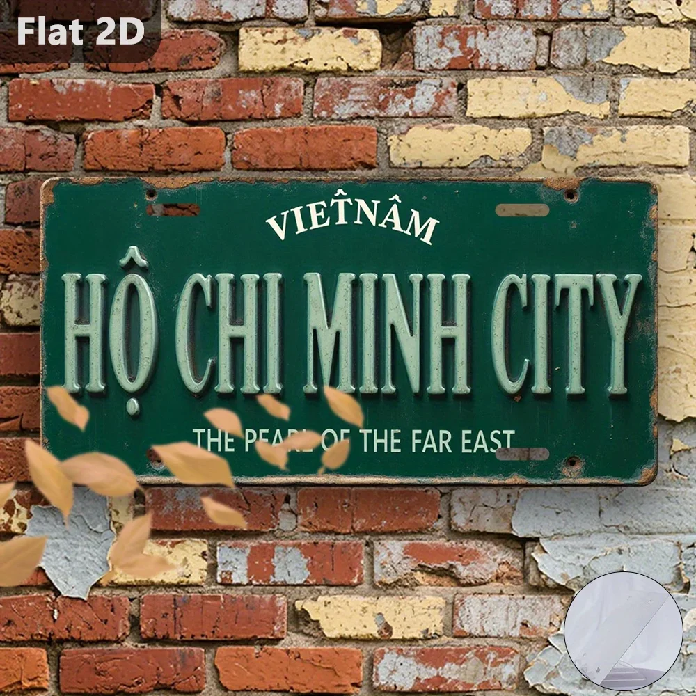2D Flat Printing, 1pc, Vintage Metal Sign, Decorative Plaque & Statues (30x15cm), Ho Chi Minh Sign, Vietnam, Retro Metal Decor,