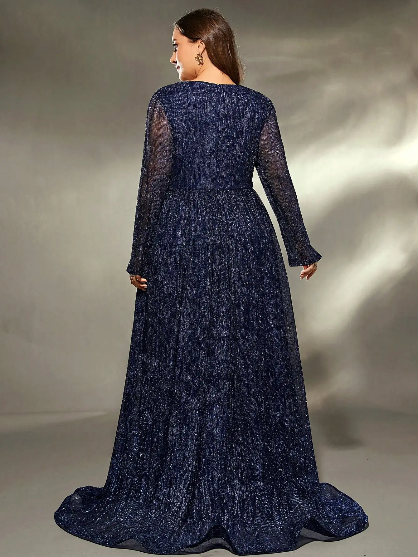 Mgiacy V-neck irregularly crossed long-sleeved pleated sequined wide-legged dress