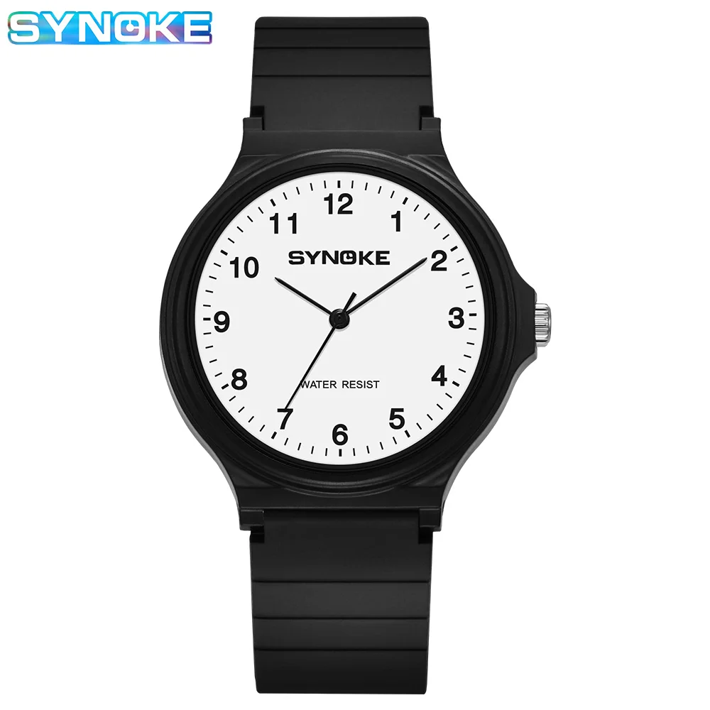 Synoke Student Thin Watch Minimalist Fashion Quartz Watch Men and Girls Waterproof Sports Watch Large Digital Display