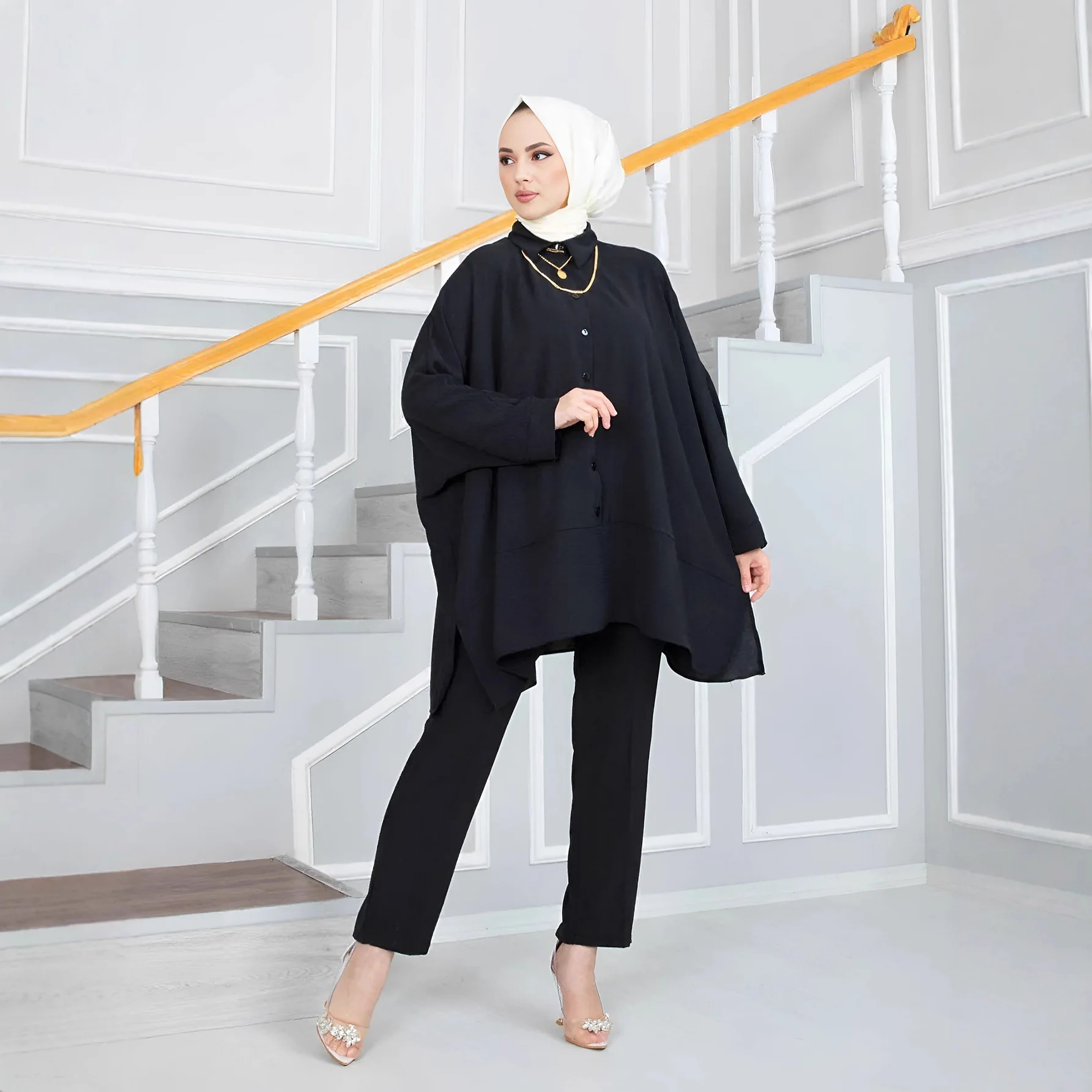 

2 Piece Set for Women Muslim Loose Tops Pants Suit Dubai Abaya Turkey Kaftan Eid Ramadan Islam Clothing Arabic Outfits Ensemble