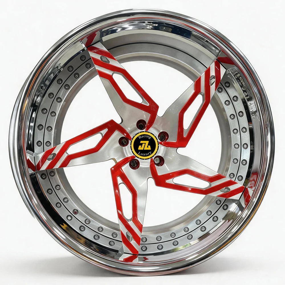 JZ Custom 2 Piece 3 Piece Forged Red Chrome Deep Dish  Wheels 18 20 21 22 23 24 25 26 Inch Rim Floating Center Cap