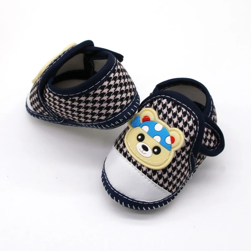 Baby Boy Girl First Walking Shoes Cartoon Bear Anti-Slip Shoes Casual Plaid Infant Soft Soled Shoe Kids Baby Toddler Shoes