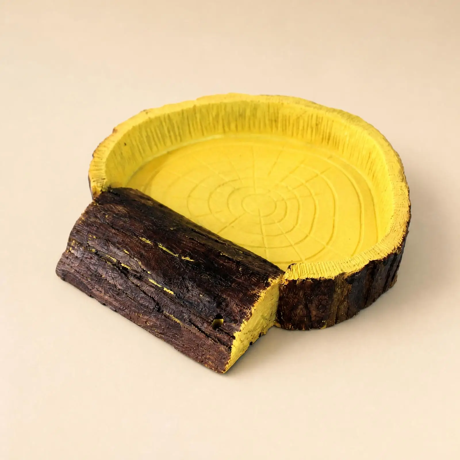 Tortoise Food Bowl Resin Tree Section Water Dish for Reptile Enclosure Skink Tank Natural Decor