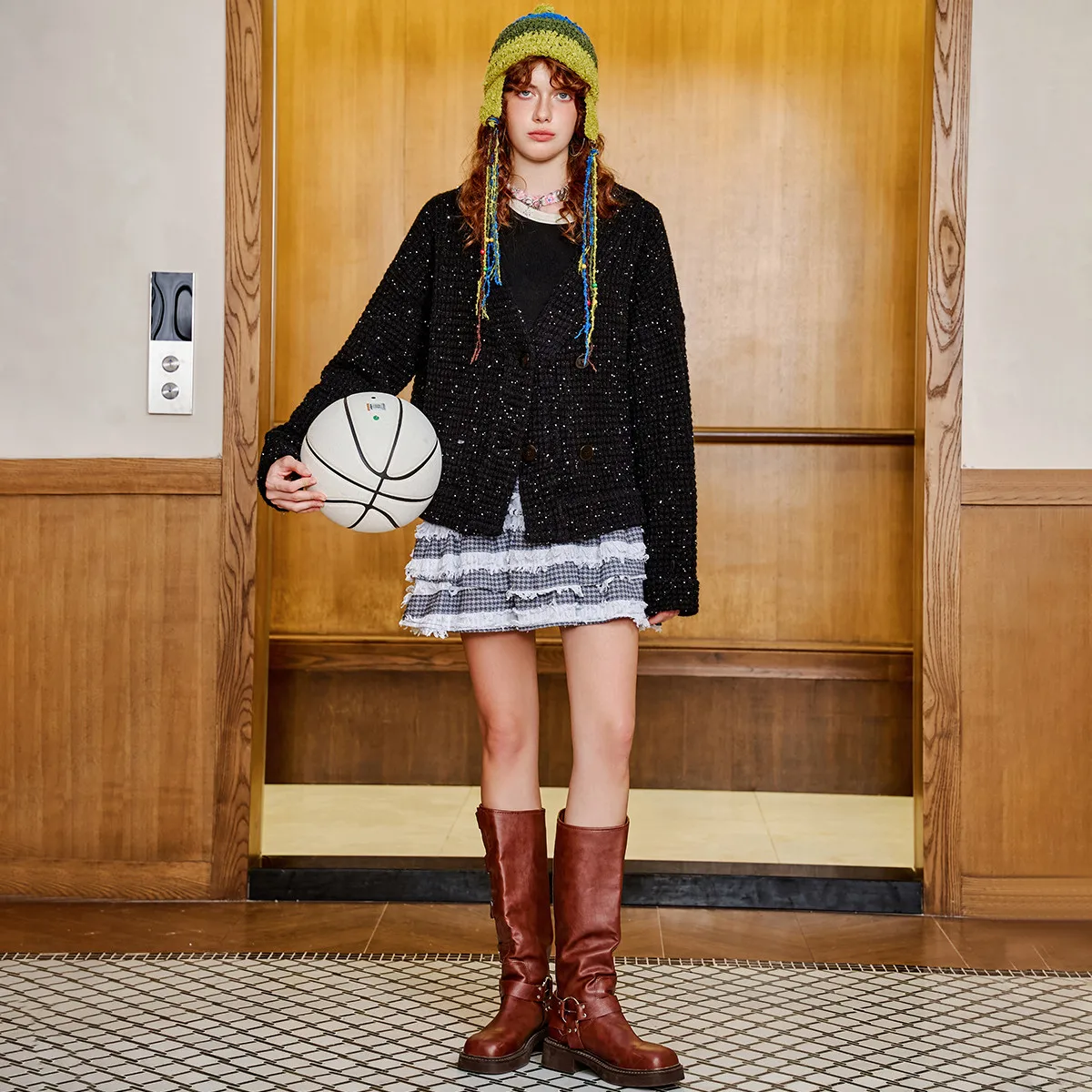 2025 여성용 스팽글 스타 니트 스웨터 글리터 브이넥 가디건 더블 브레스티드 미드 길이 코트 럭셔리 메탈릭 원사 우아한 드레스