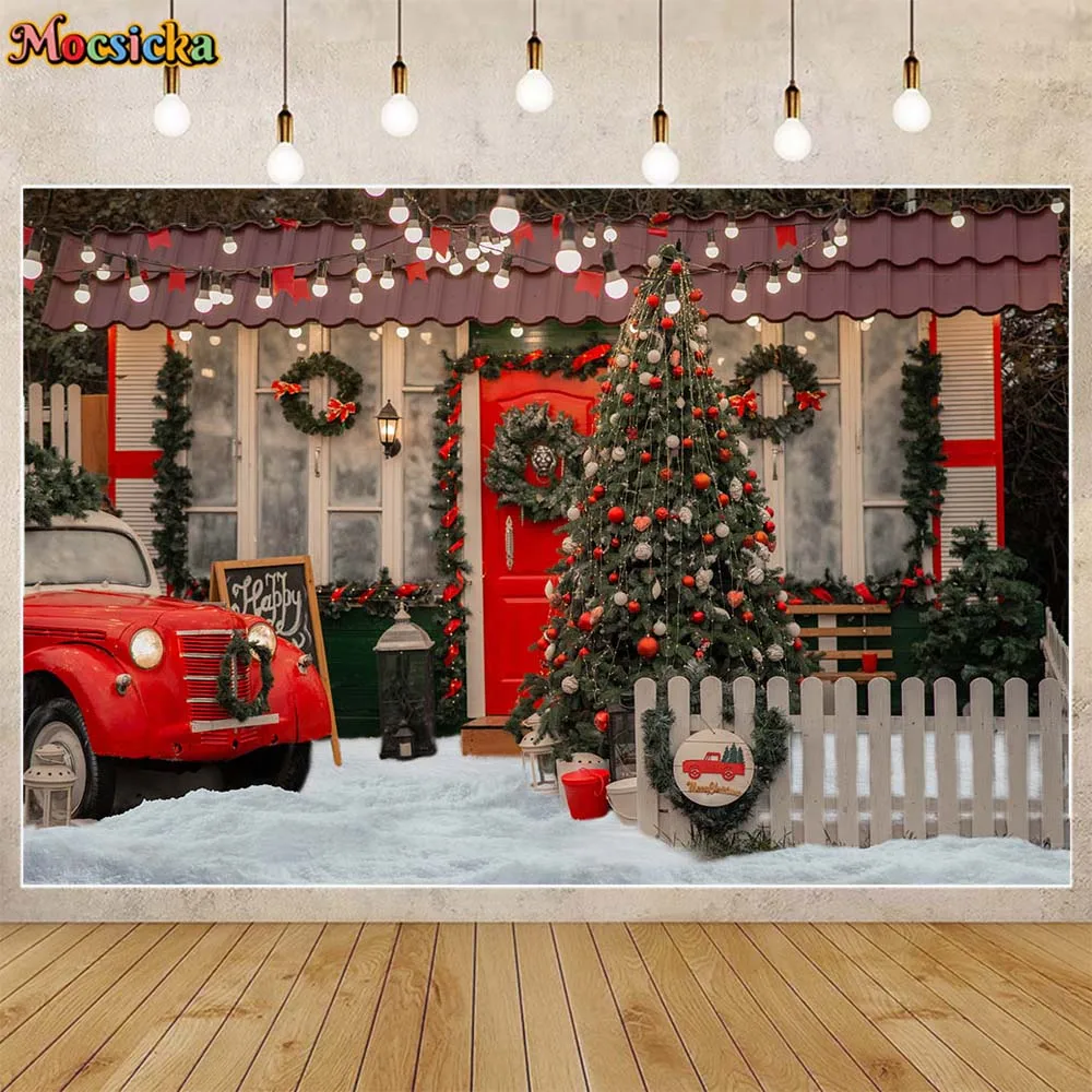 

Mocsicka Christmas Backdrop Sweet Home Snowy Xmas Tree Outdoor Kids Portrait Photography Background Photo Studio Photocall Props