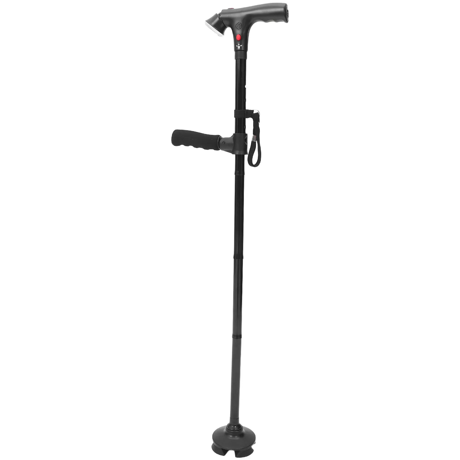 

LED Telescopic Folding Cane 5-Level Height Adjustable Stable Walking Stick Alarm Button Anti-Skid 4-Feet Base Foldable Elderly
