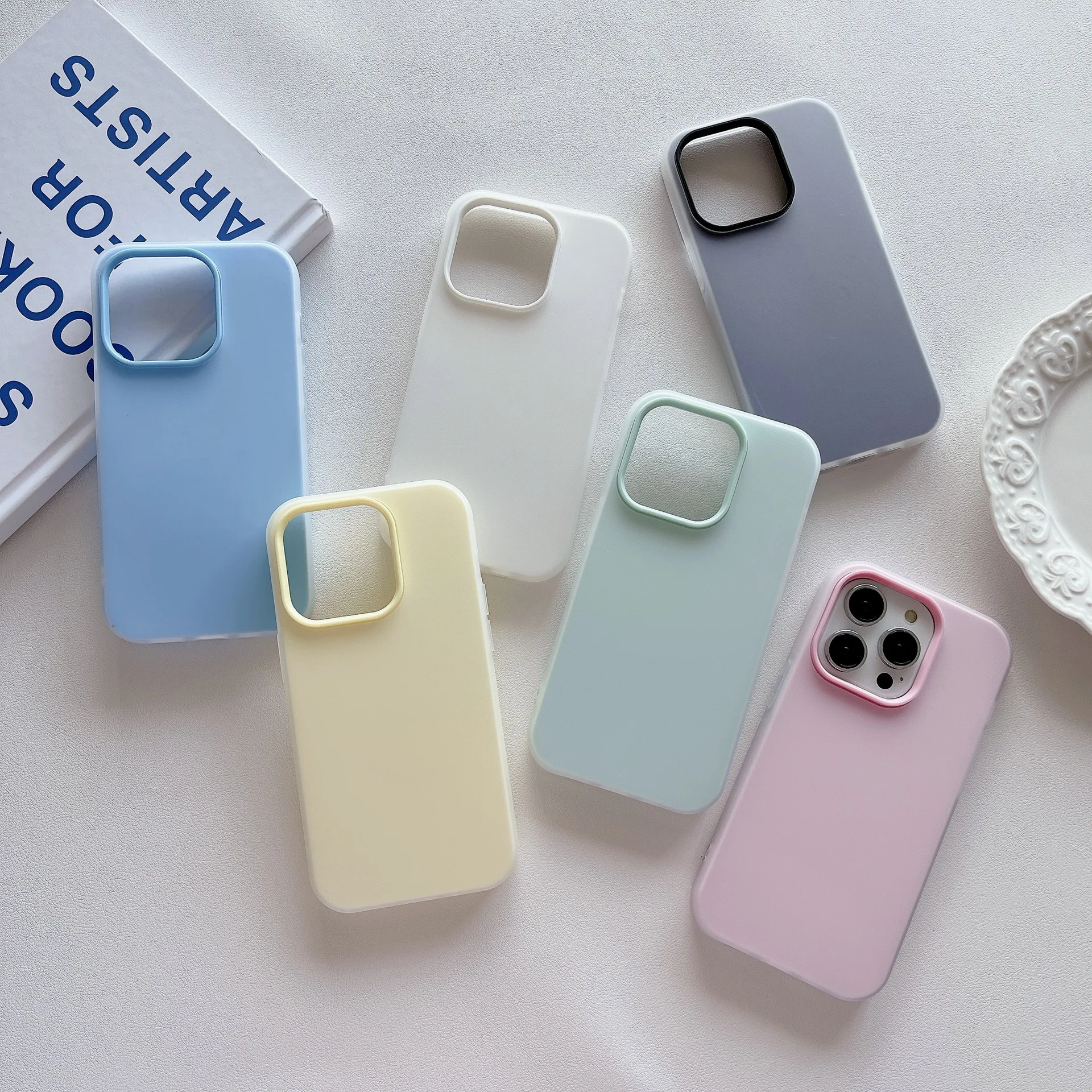 

Новый корейский INS простой однотонный чехол для телефона Macaroon 2 в 1, чехол для iPhone 16/15/14/13/12 Pro Max Plus, простой защитный чехол