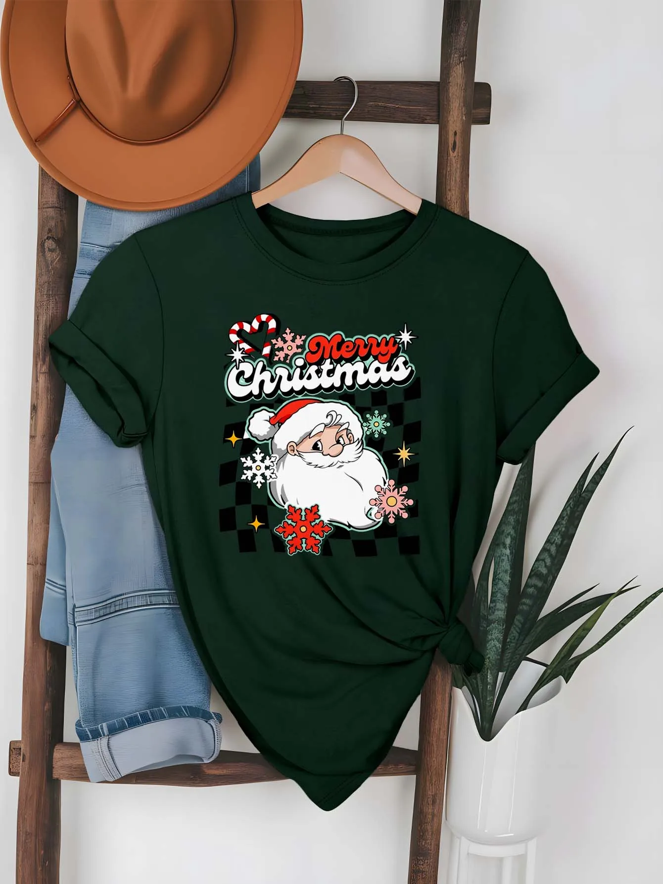 Plus Size Santa Claus And Snowflakes Merry Christmas Festival Outfit