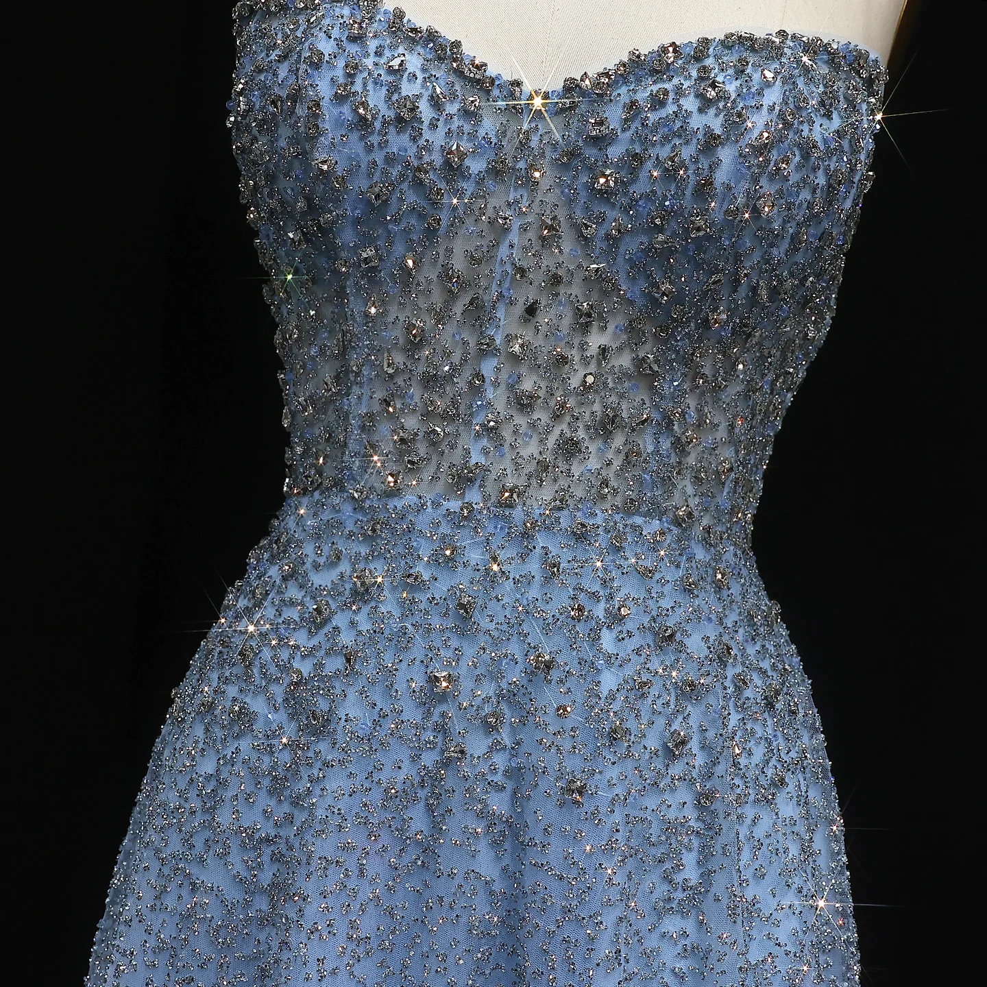 Sharon Said Bling Blaues Kristall-Luxus-Abendkleid in Übergröße für Hochzeitsfeier, Formelle Kleider SS699 Maßanfertigung – Detail 7