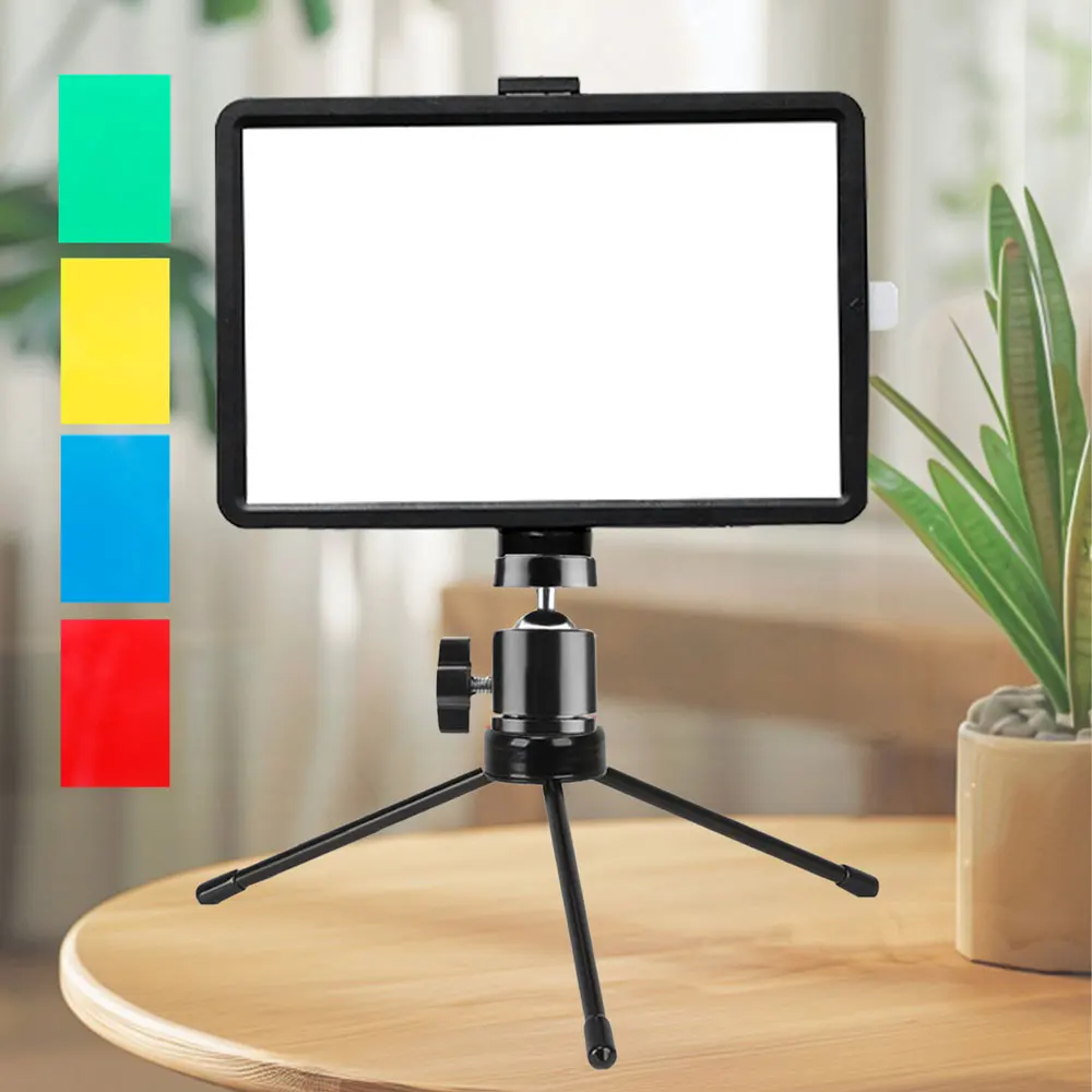 ZOMEI Portable Mini Iron Tripod Stand Holder Tabletop 1/4in Interface for Phone Clip 10/12in RGB Ring Fill Light LED Video Light