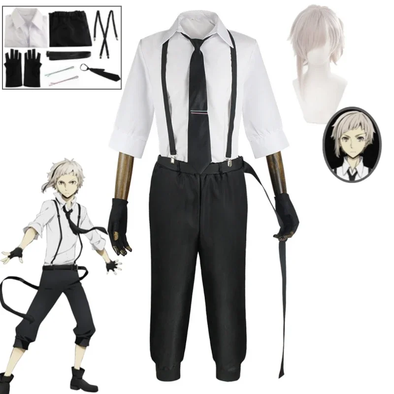 Anime Bungo Stray Dogs Atsushi Nakajima Kostum Cosplay Sweatshirt Shirt Strap Pants Pants Uniform Halloween Party Anime Costume