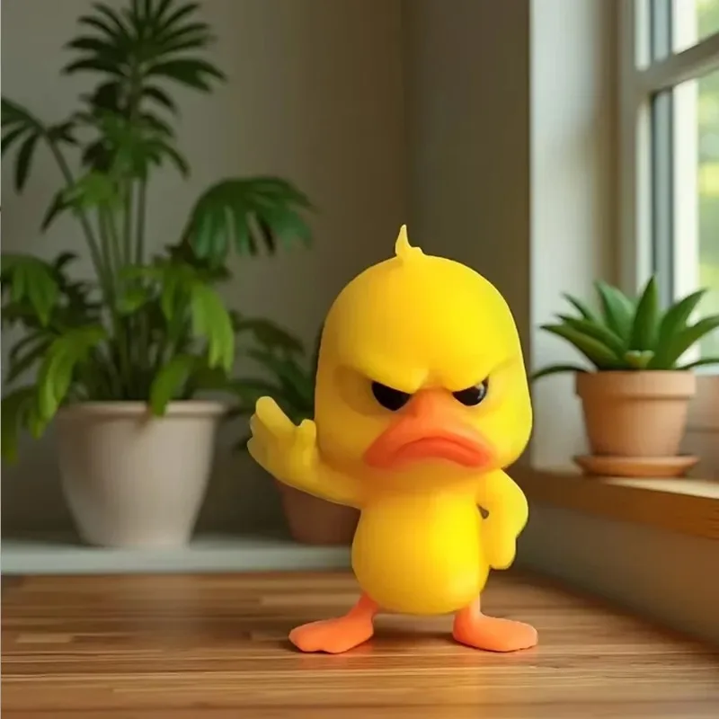 1 peça de estátua de pato amarelo zangado, com gesto de recusa. Mini bonecas divertidas para mesas, carros e decoração de casa.