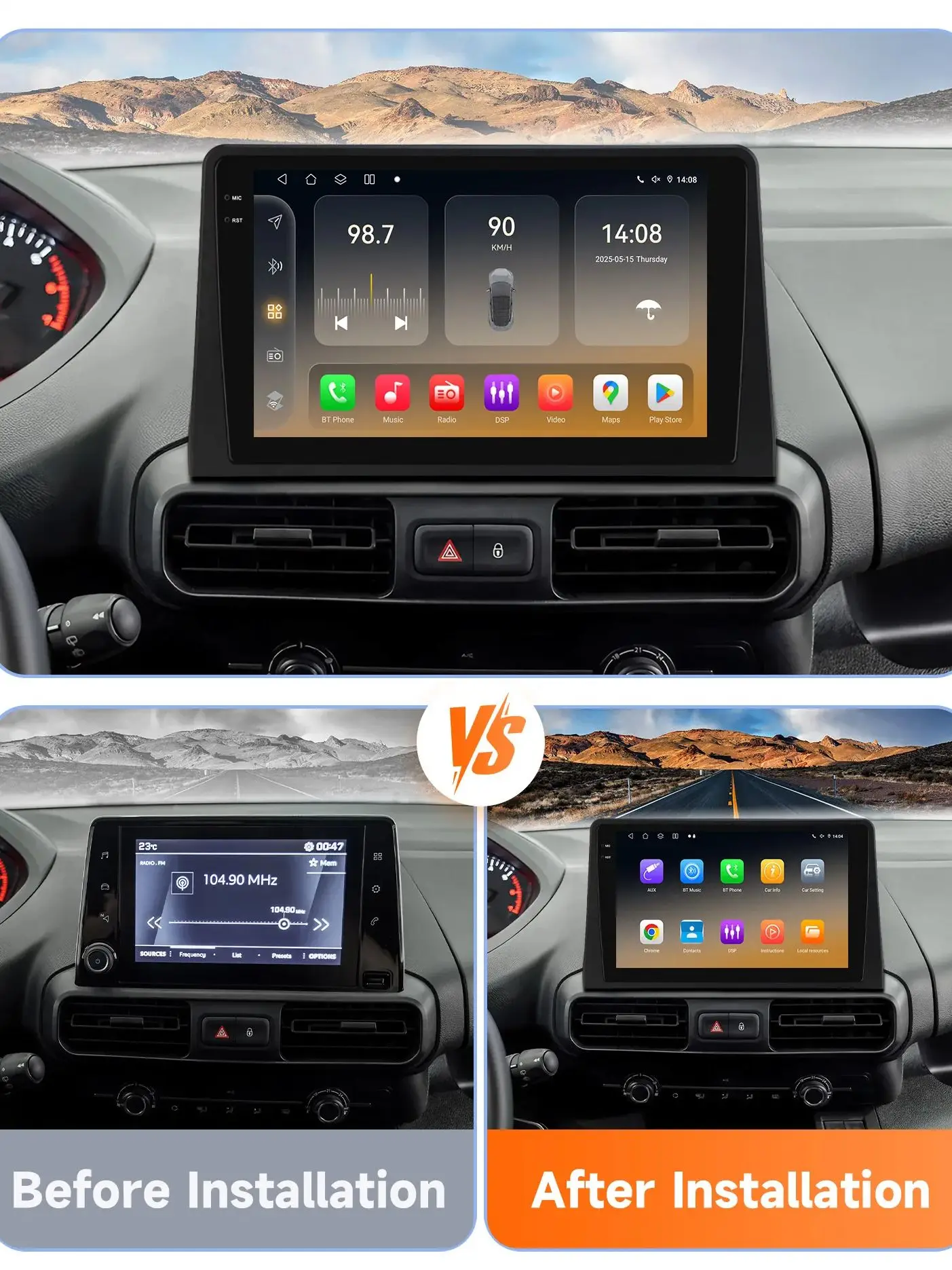 Radio samochodowe Hizpo 8G 128G 2Din Android14 do Opel Combo, Citroen Berlingo 2019, Peugeot Partner Rifter 2020 GPS Carplay 6115 — 2