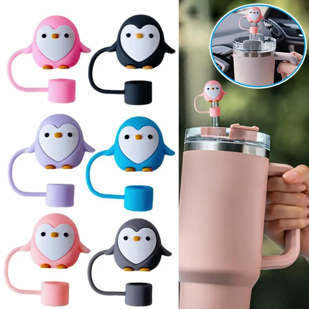 Cute Penguin Straw Covers Cap For Stanley Cup Accessories Kawaii Silicone Straw Toppers 40oz 30oz Tumbler Cover For 10mm Straws