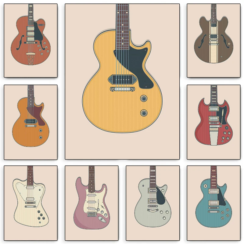 Vintage color Guitar Fender Rock Music Abstract Posters Canvas Painting and Prints Wall Art Picture for Bedroom room Home Decor