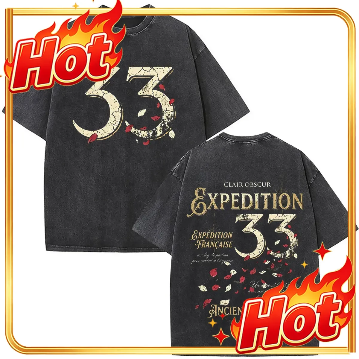 Washed Vintage Game Clair Obscur Expedition 33 T Shirts Men Women Clothing Cotton Oversized Short Sleeve T-shirts Streetwear