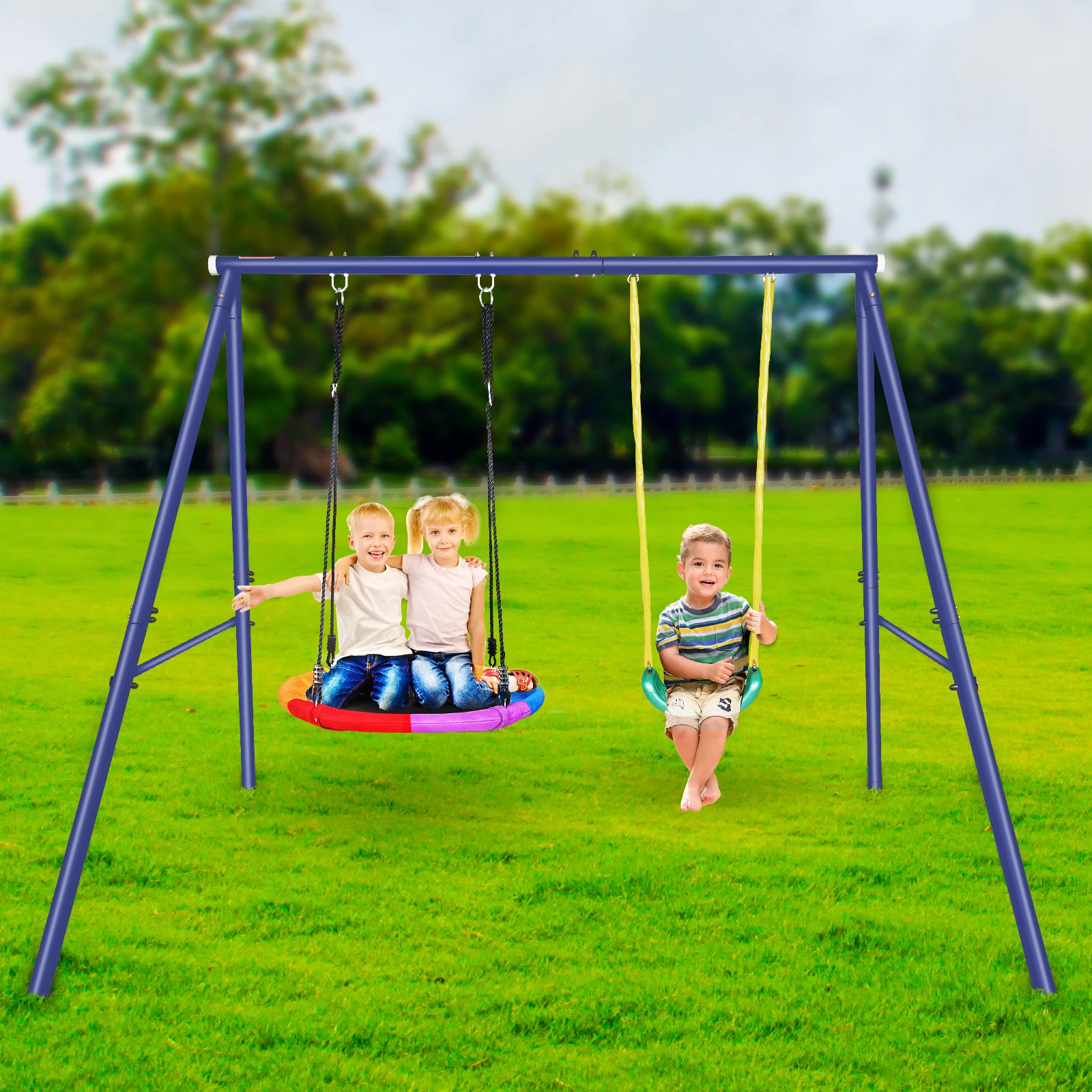wr-Swing Sets with 1Saucer Swing ,1 Belt Swing Seat,Heavy Duty Anti-Rust Metal Stand Play Set Accessories for Backyard Outdoor*