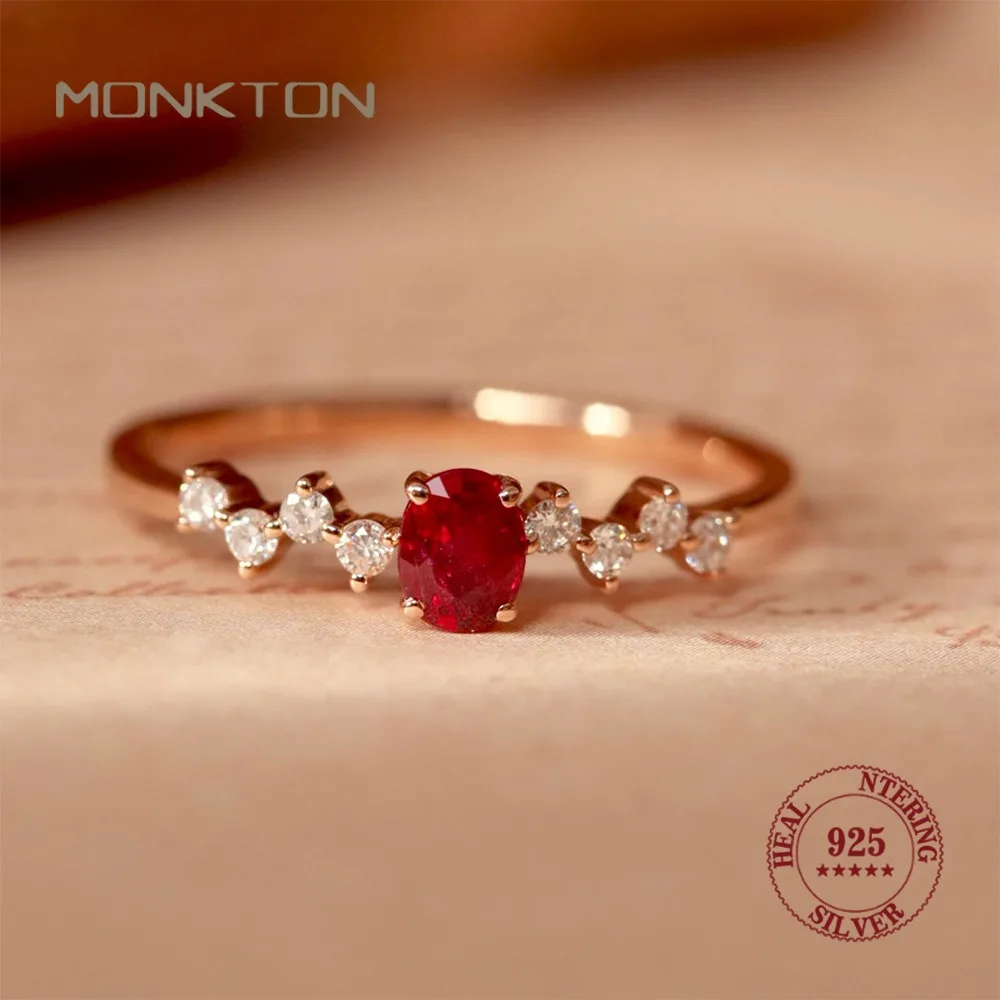 Monkton 925 فضة خاتم للنساء الأحمر الزركون الذهب/الشظية الرجعية الفاخرة خواتم الخطبة مجوهرات اكسسوارات هدايا #1