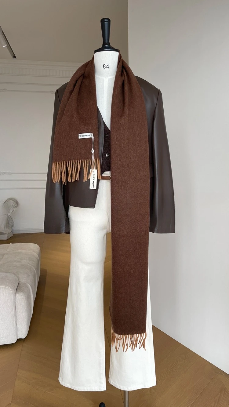 High Quality Australia100% Pure Wool Scarf Women Fall Winter Design Double-Sided Stitching Knitted Cashmere Shawl Female Muffler