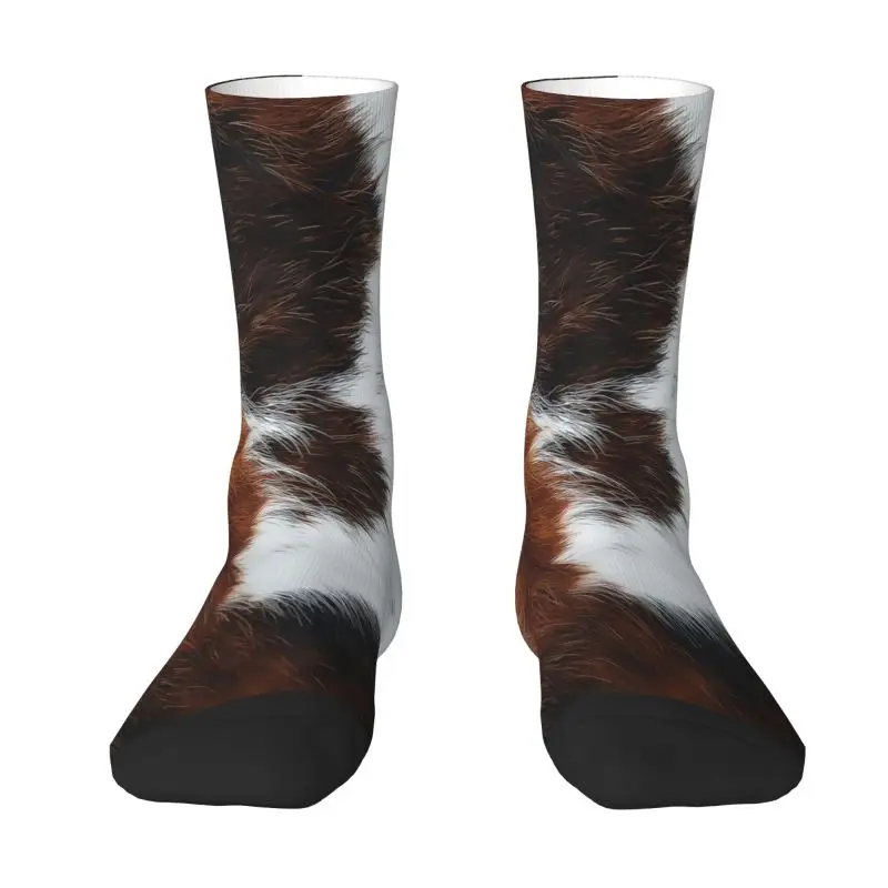 

Fashion Printed Scottish Highland Cow Cowhide Texture Socks for Men Women Summer Autumn Winter Animal Hide Leather Crew Socks