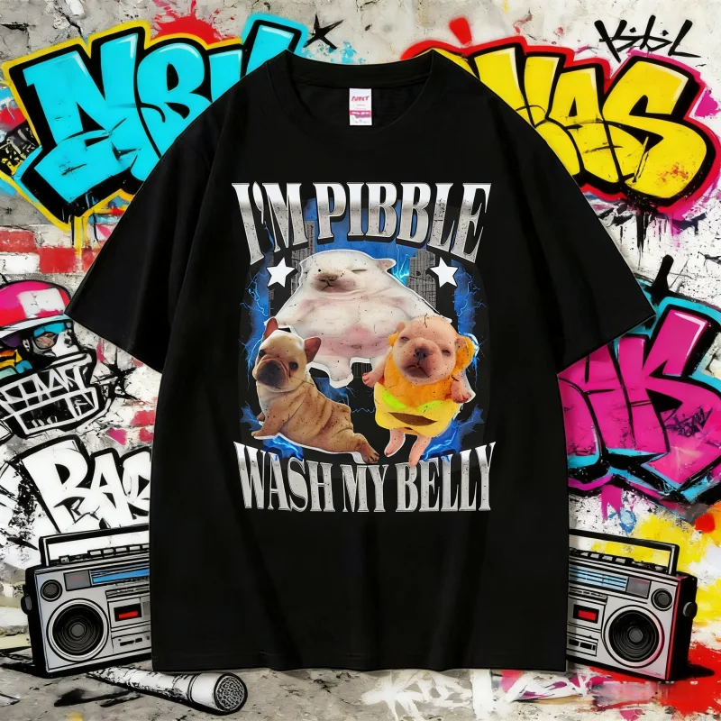 2025 الصيف أنا Pibble غسل بلدي مضحك الفرنسية البلدغ ميمي الرجال النساء موضة لطيف ريترو 100% القطن الخالص تي شيرت مطبوع #1