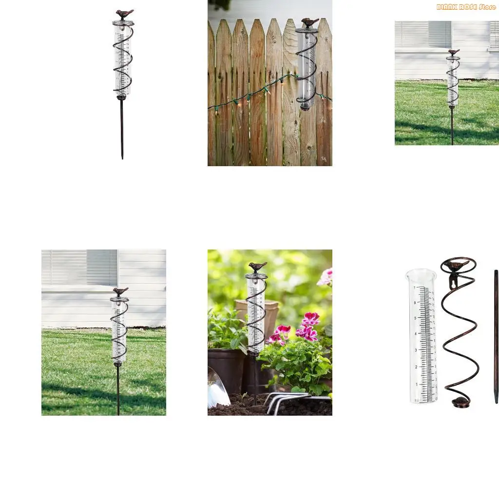 K1AE Large Bold Marking Rain Gauge with Adjustable Metal Stake for Precise Garden Rainfall Measurement and Decorative Cast