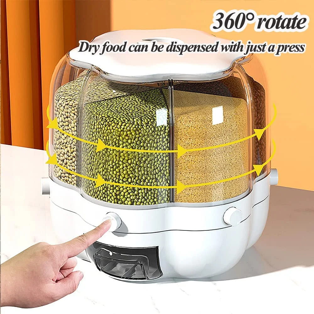 Rice Grain Storage Container 360° Rotating Food Dispenser Measuring Cylinder with Lid Moisture Resistant Household Sealed