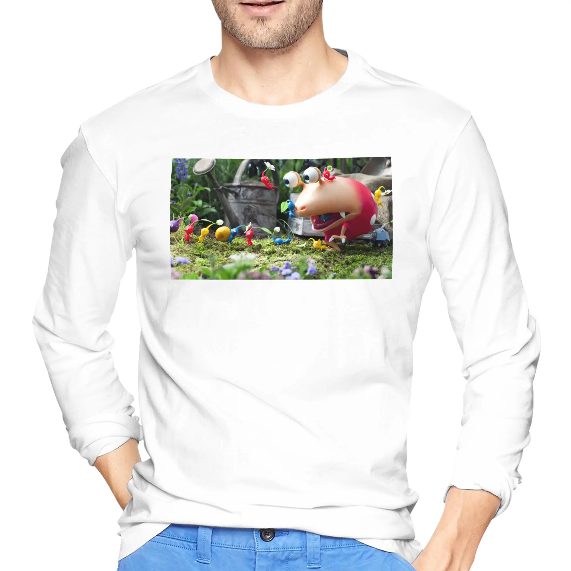 

Pikmin Мужская футболка с длинными рукавами Модные футболки с круглым вырезом Весенние и осенние мужские топы