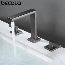 Brushed Gold Basin Faucet Total Brass Black Bathroom Faucet Antique Sink Faucets 3 Hole Hot And Cold Waterfall Faucet Water Tap