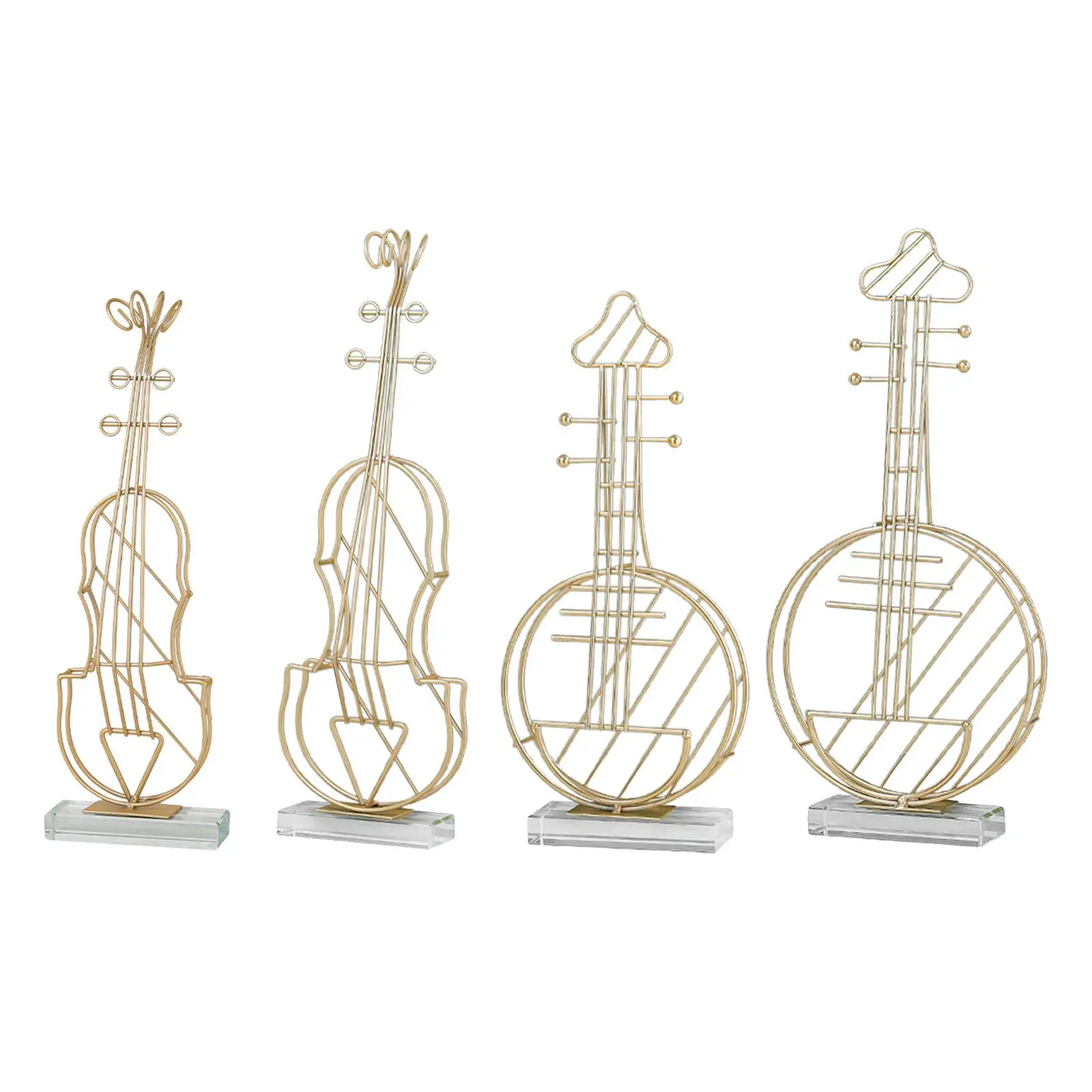 3D Music Instrument Statue Figurine Sculpture Metal with Glass Base Artwork