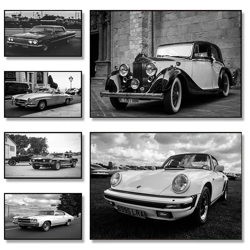 Classic Simple Wall Art Retro Black and White Luxury Cars HD Canvas Print Poster Home Living Room Bedroom Decorative Painting