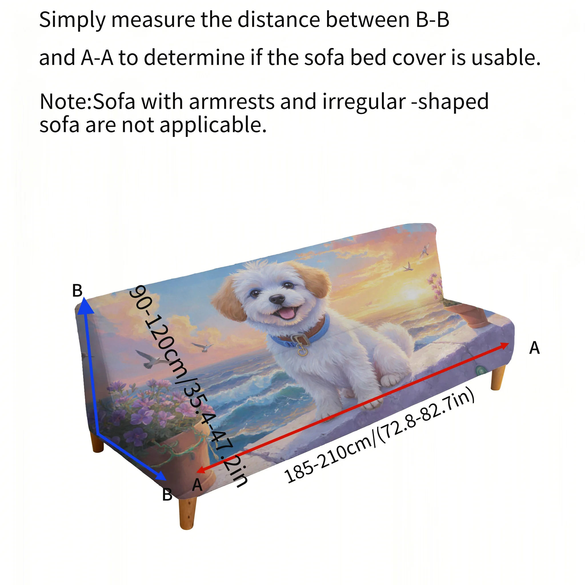 All-inclusive elastic anti-grab sofa bed cover, healing sea view puppy sofa bed cover, easy to install and machine washable