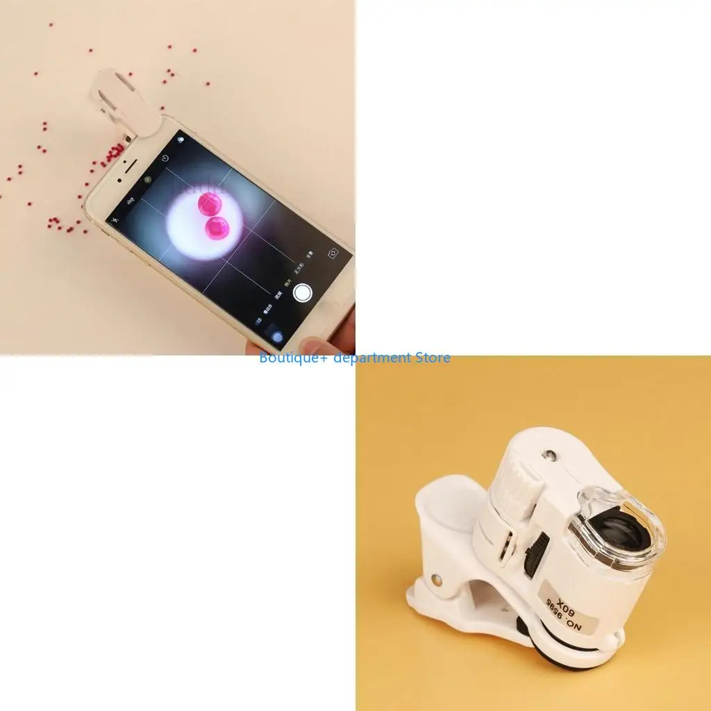E1PD Cell Phones Clip-On Microscope LED Light Mini Microscope