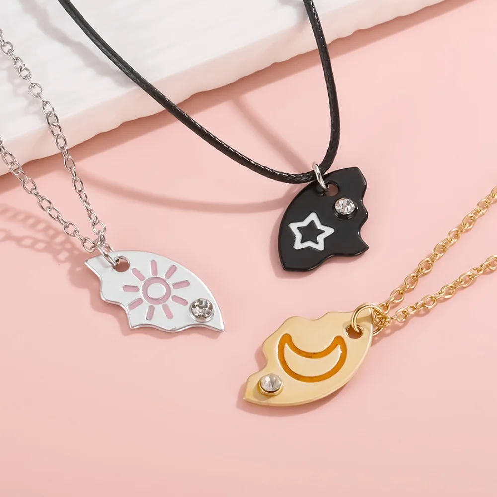 3pcs Pizza Shape Sun Star Moon Necklace Alloy Creative Best Friend Necklace Jewelry Necklace Combination