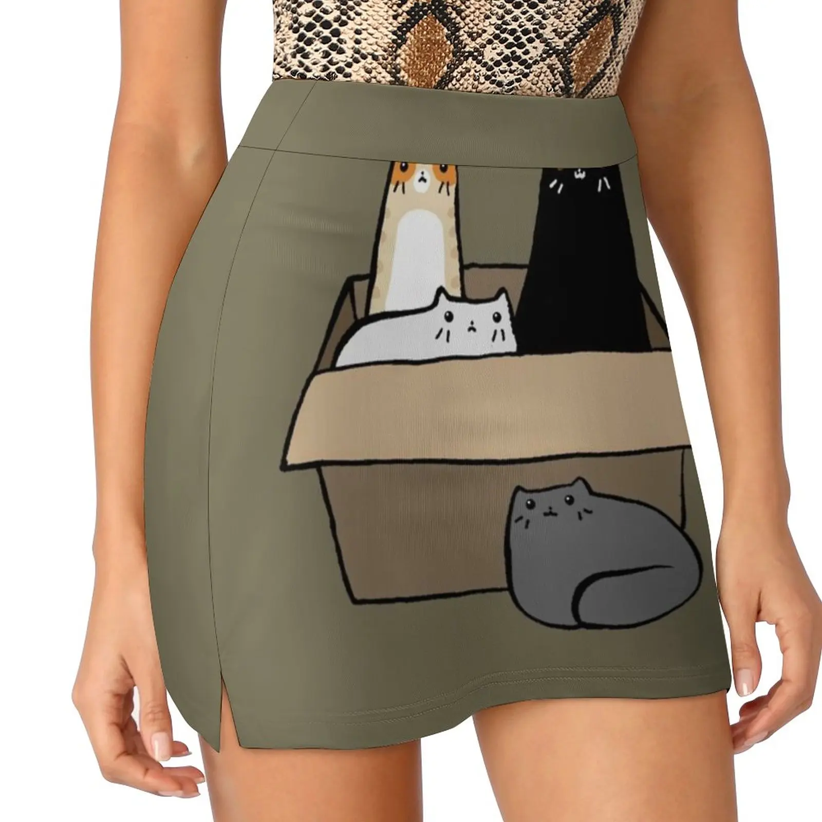 Cats In A Box Women's skirt Aesthetic skirts New Fashion Short Skirts Cat Cats Kitty Kitties Pets Animals Tabby Orange Tabby