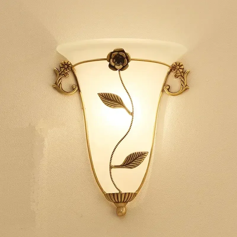 

Copper simple European wall lamp Living room background wall lamp simple bedroom bedside aisle corridor corridor American wall l