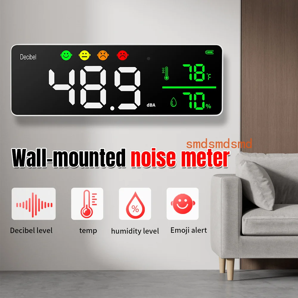 Digital Sound Level Meter with Large LCD Screen Wall Mounted Digital Sound Level Meter 30~130dBA Decibel Monitoring Tester