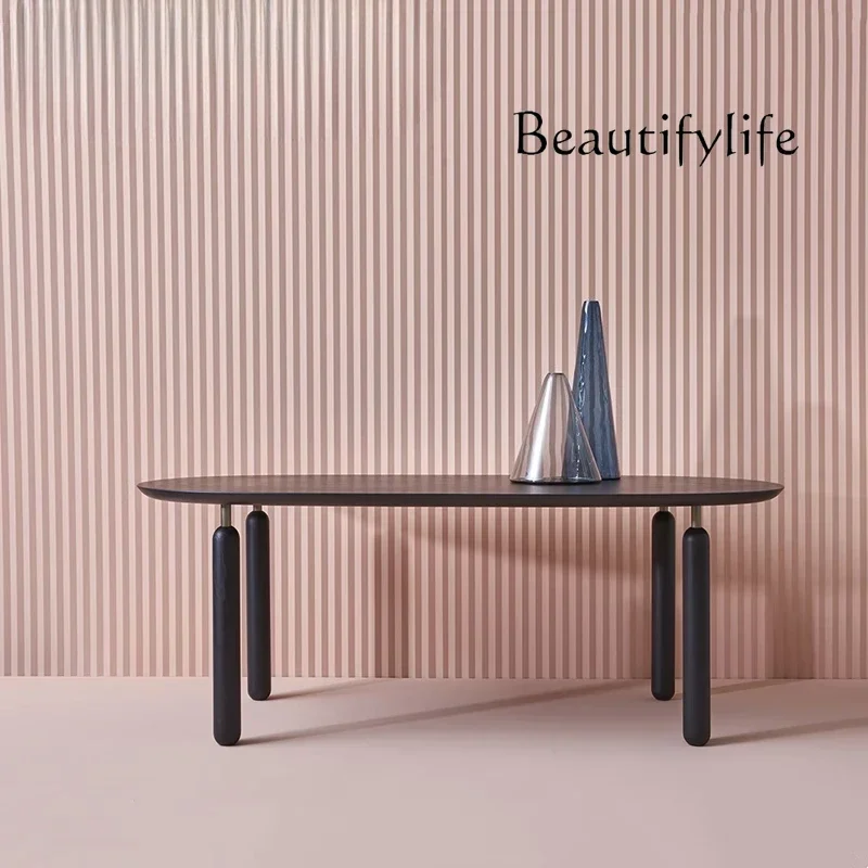 N36 Nordic simple household small apartment dining table solid wood light luxury log oval dining table and chair combination
