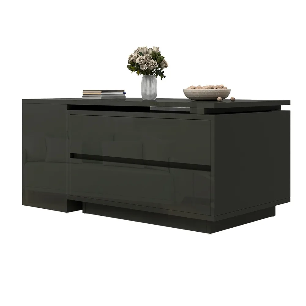 Convertible Wooden Extandable Coffee Table with 4 Storage Drawer For Living Room