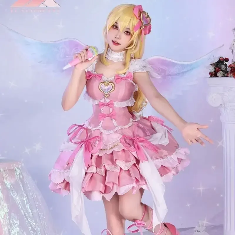 120days pre-sale Anime Aikatsu Hoshimiya Ichigo Aurora Kiss Cosplay Costume Cute Pink Wing Dress Role Cosplay Complete Set