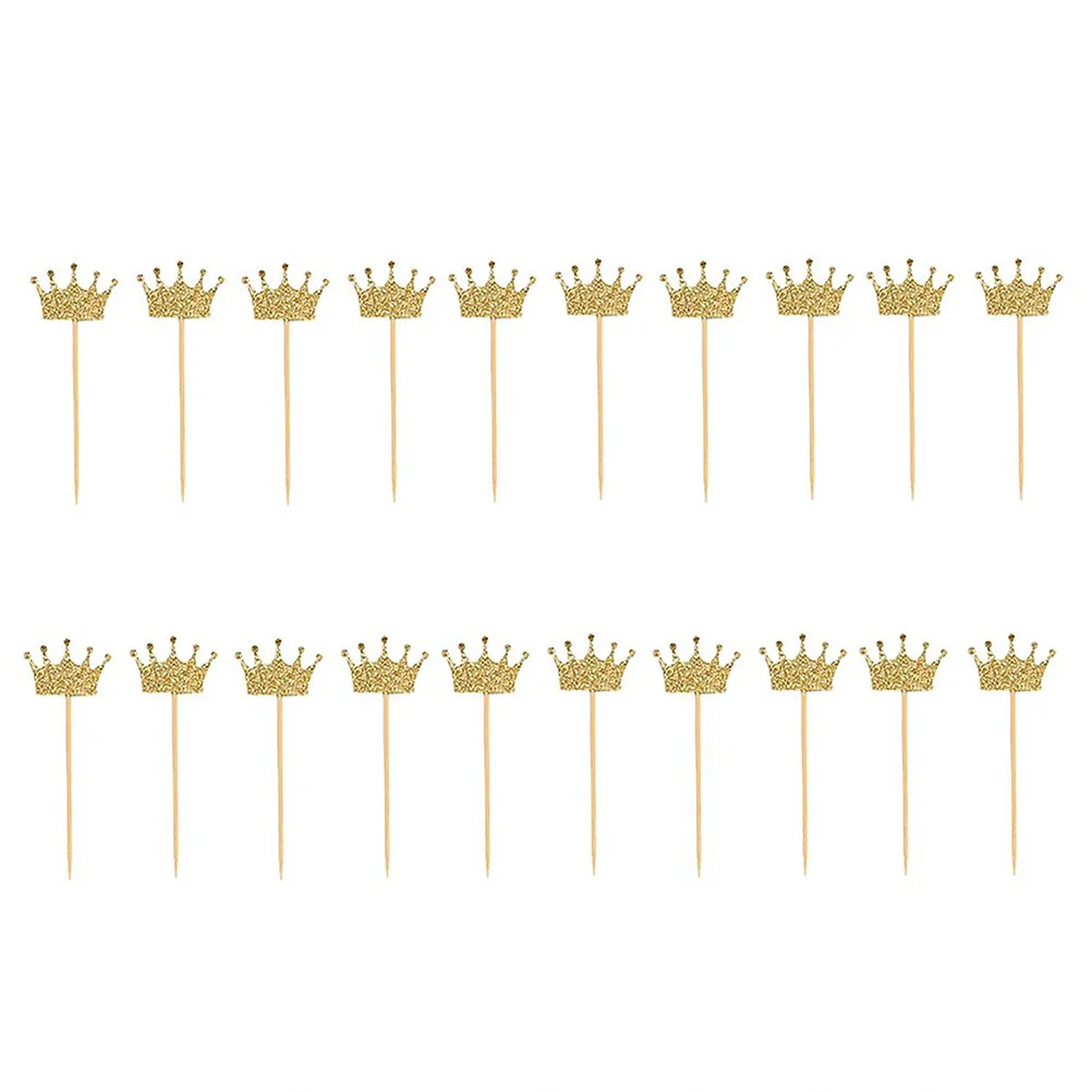 20 Pcs Crown Cake Topper Gold Decor Glitter Paper Pick Princess Pentagram Cupcake